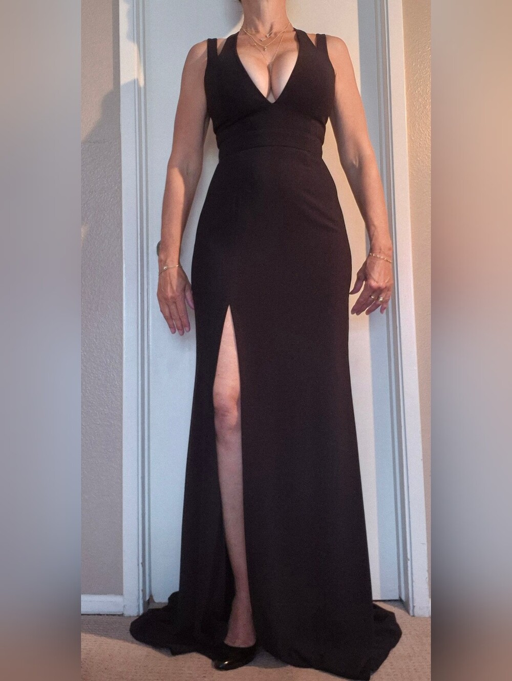 💫Halston Heritage Black Maxi Gown Dress NWT Size 2 – Dramatic Train 💥